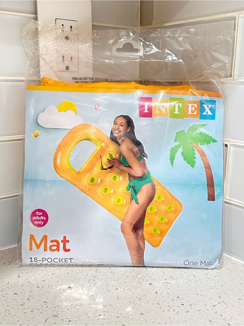 Intex 18-Pocket Clear Window Pool Float Lounge Mat Orange NIP 74” x 28”